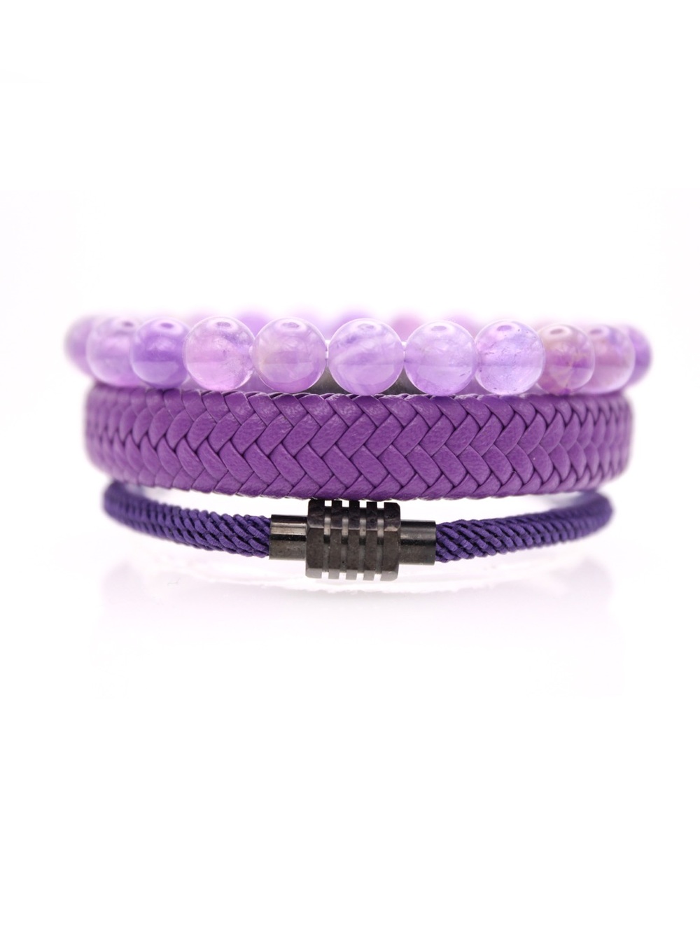 Purple Layered Beaded & Braided Bracelet for Women